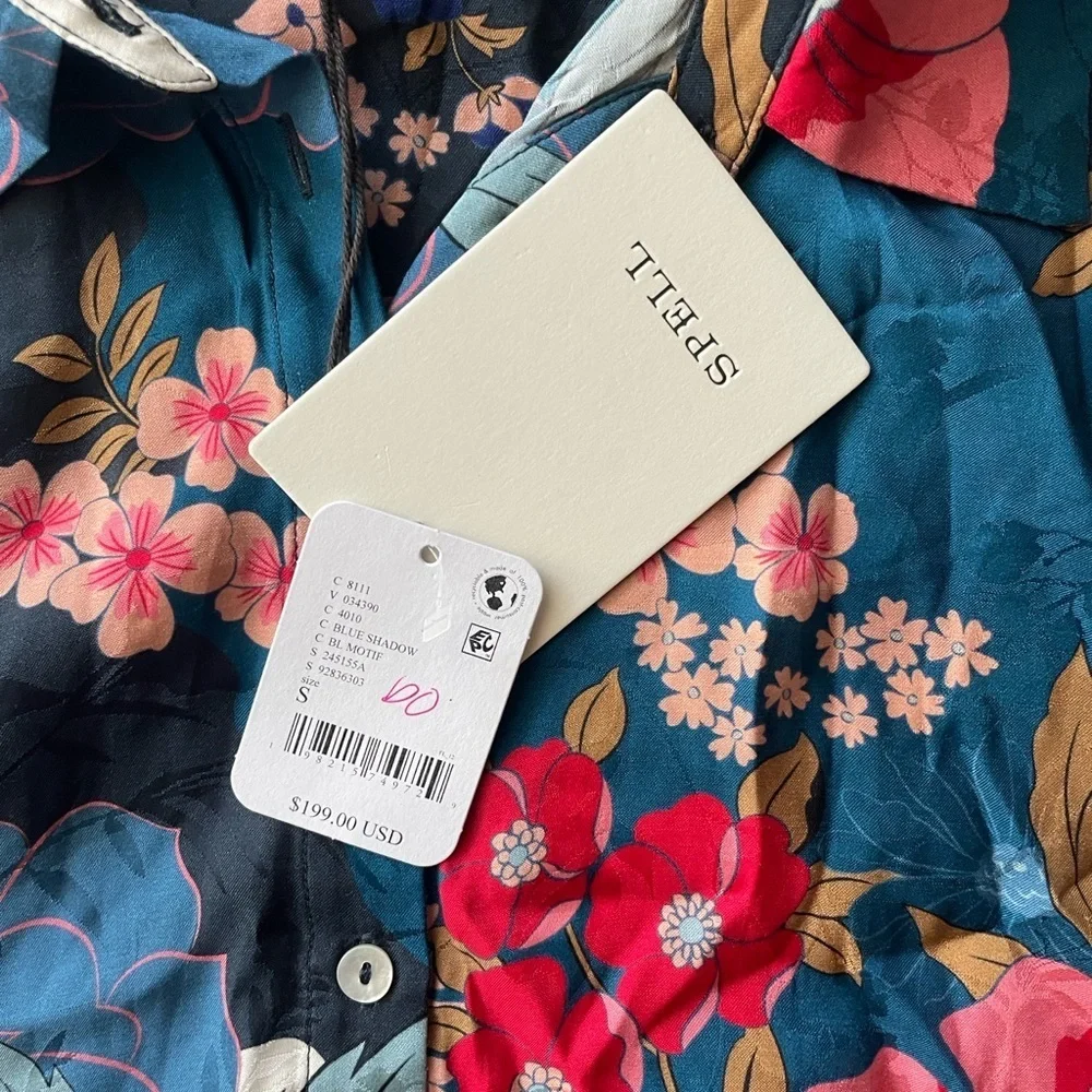 Spell/Free People Tyler Printed Shirt in Blue Shadow Size S. NWT_7